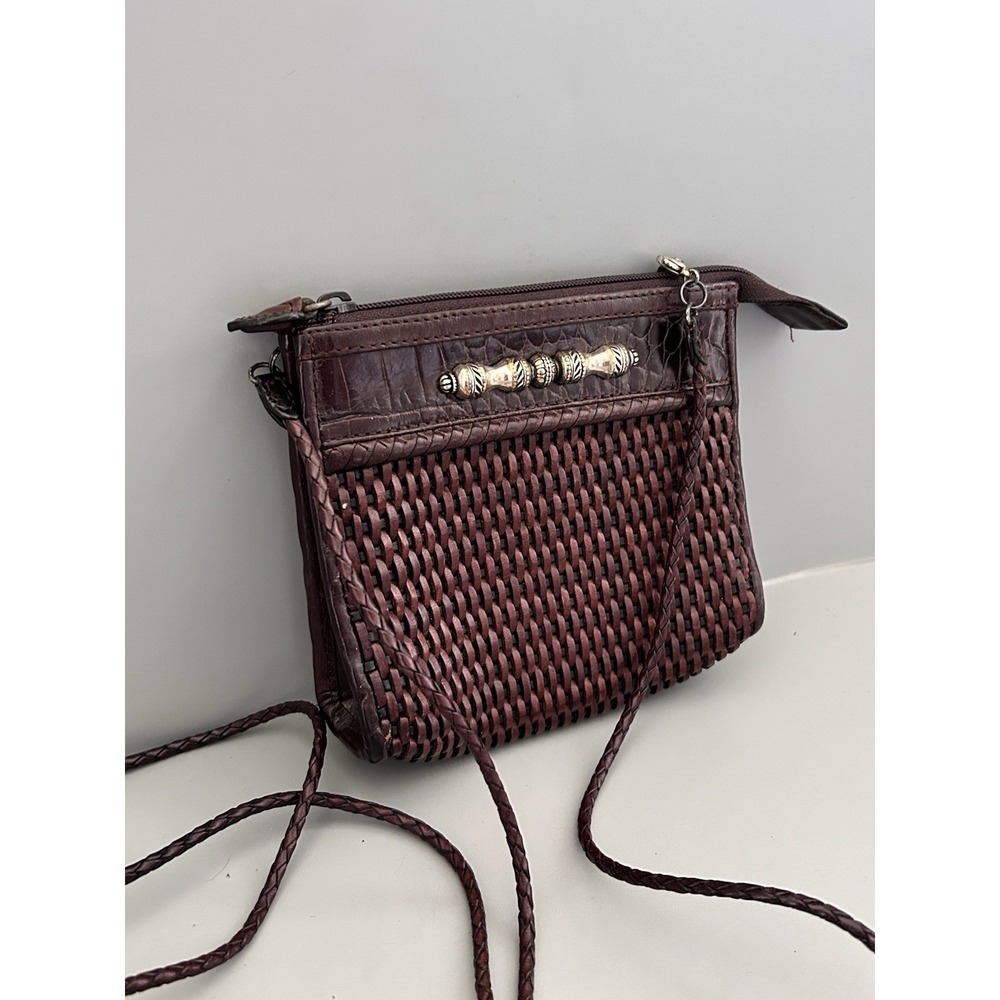 Vintage Brighton Mini Brown Woven Leather Crossbody Shoulder Bag Purse